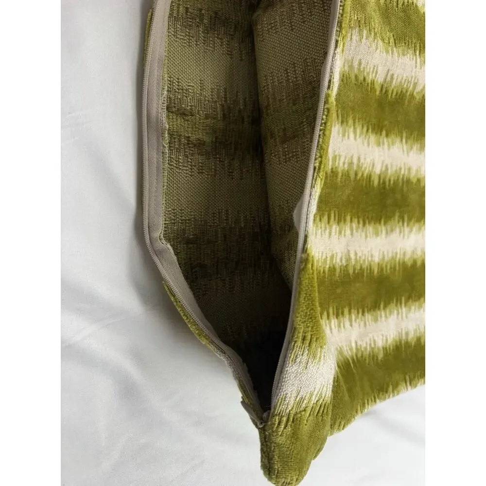 Chartreuse Velvet Throw Pillow Case Green Cream Stripe Smithy Home Couture